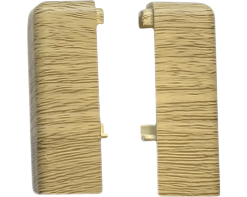 Dva zakončovacie kusy soklovej lišty s drevenou štruktúrou