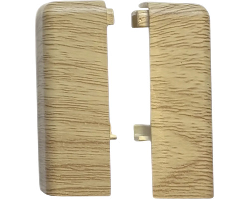 Dva zakončovacie kusy pre soklové lišty s drevenou štruktúrou