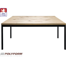 Obdĺžnikový jedálenský stôl s drevenou doskou a kovovým rámom