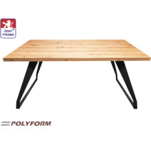 Jedálenský stôl s drevenou doskou a čiernymi kovovými nohami