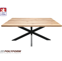 Štvorcový jedálenský stôl so svetlou drevenou doskou a čiernou kovovou základňou