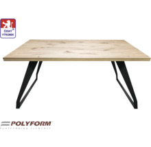 Obdĺžnikový jedálenský stôl s drevenou doskou a kovovými nohami