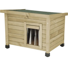 Drevená psia búda s lamelovým závesom