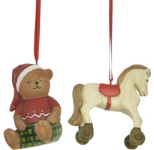 Vianočné ozdoby medvedík a hojdací koník z dreva