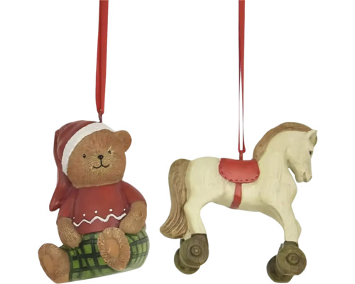 Vianočné ozdoby medvedík a hojdací koník z dreva
