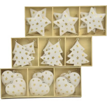 Sada ozdôb na vianočný stromček s motívmi hviezdy, stromu a srdca