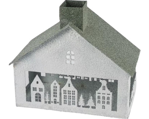 Dekoratívny kovový dom s výrezom zimnej dediny