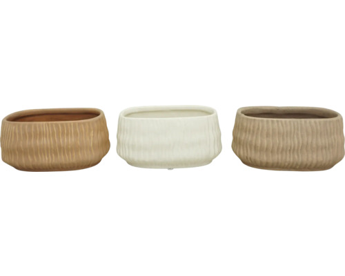 Tri keramické kvetináče s ryhovaným povrchom