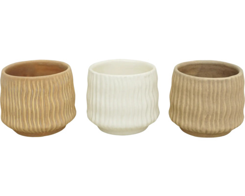 Kvetináč Esverda keramický Ø 7 cm V 6 cm náhodný výber farieb Tri ryhované kvetináče