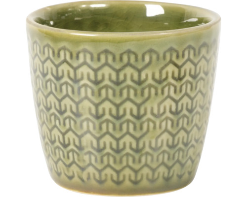 Obal na kvetináč Leon keramický Ø 6 cm zelený Dekoratívny kvetináč z keramiky s geometrickým vzorom