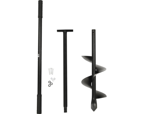 Zemný vrták s rukoväťou, vŕtacou hlavou a upevňovacím materiálom