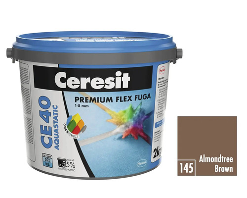 Škárovacia hmota CERESIT CE 40 Almond brown 2 kg Ceresit Premium Flex škárovacia hmota CE 40 Aquastatic vo vedre s farebnou vzorkou Mandľovo hnedá