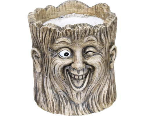 Kvetináč v tvare stromovej tváre s usmievavým výrazom