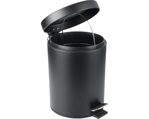 Otvorený, okrúhly, čierny odpadkový kôš s pedálom