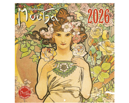 Poznámkový kalendár Alfons Mucha 2026 Kalendár Alphonse Mucha 2026 s motívom ženy a kvetmi