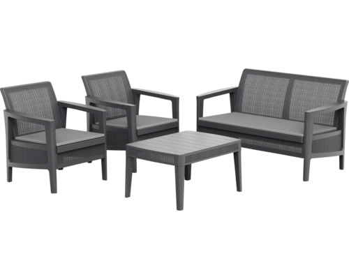 Záhradný nábytok set s pohovkou, dvoma kreslami a stolom