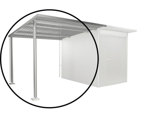 Bočná strecha L k záhradnému domčeku Kovový prístrešok pre auto s oceľovými podperami a strechou