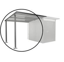 Prístrešok s kovovými stĺpikmi a strechou