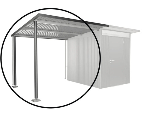 Prístrešok s kovovými stĺpikmi a strechou