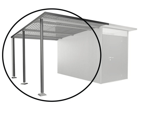 Bočná strecha L k záhradnému domčeku Kovový prístrešok pre auto s tromi stĺpikmi