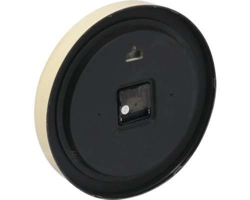 Zadná strana nástenných hodín s hodinovým strojčekom a závesným zariadením