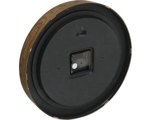 Zadná strana nástenných hodín s dreveným rámom a hodinovým strojčekom