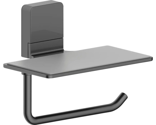 Držiak toaletného papiera s odkladacou priehradkou REIKA Ovaro magnetický matne čierny bez montážnej dosky Držiak toaletného papiera s poličkou