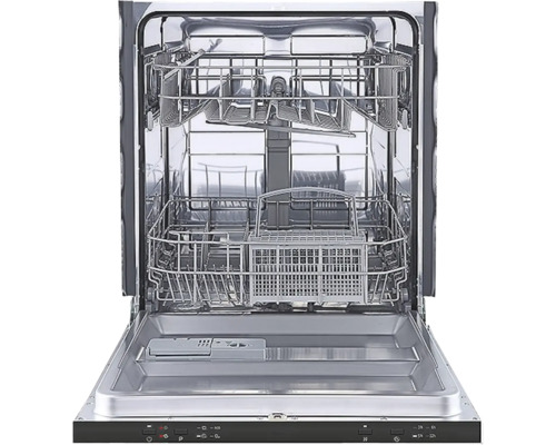 Otvorená umývačka riadu s košmi na riad a príbory