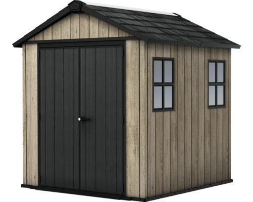 Záhradný domček s dvojkrídlovými dverami a oknami