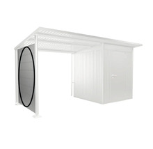 Kôlňa na náradie s bočnou stenou na uloženie záhradného náradia a nástrojov