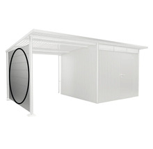 Kovový záhradný domček s prístavbou