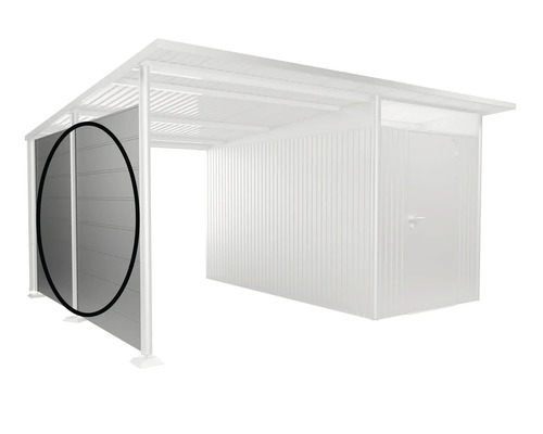 Bočná stena pre bočnú strechu Kovový záhradný domček s bočnou prístavbou