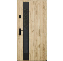 Drevené dvere so sklenenou vložkou a kovaním