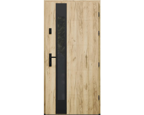 Drevené dvere so sklenenou vložkou a kovaním