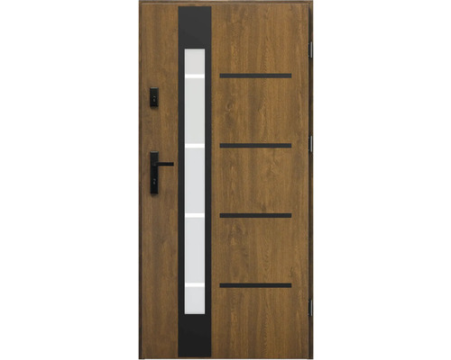 Vchodové dvere Jaspis S68 orech 90 P otváranie dovnútra Vchodové dvere so sklenenou vložkou a vodorovnými ozdobnými prvkami