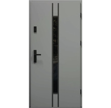 Sivé vstupné dvere so sklenenou vložkou, kľučkou a zámkom