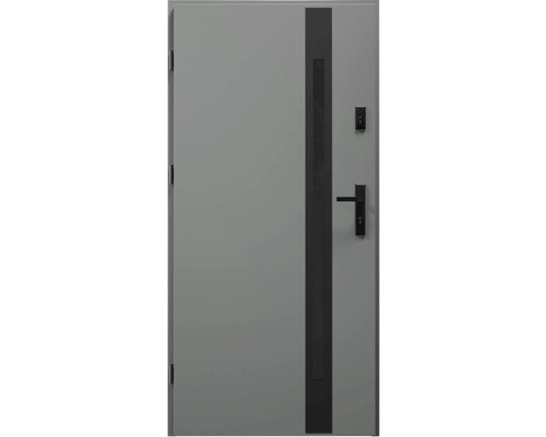 Vchodové dvere Opal S68 tmavý antracit 90 Ľ otváranie dovnútra Sivé vstupné dvere s čiernou kľučkou a zámkom