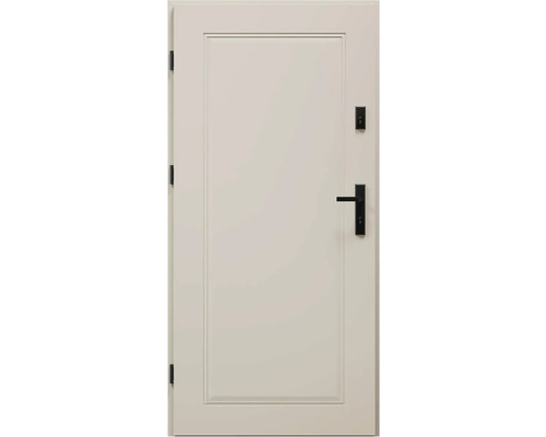 Vchodové dvere Fryda P55 kašmír 80 Ľ otváranie dovnútra Biele interiérové dvere s čiernou kľučkou a zámkom