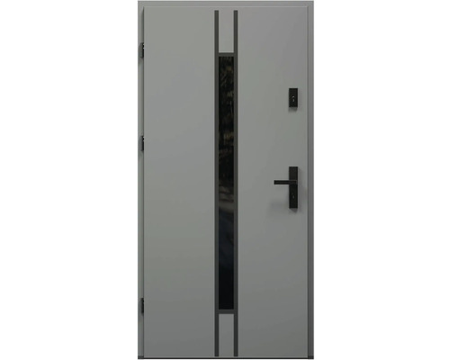 Vchodové dvere Viola P90 teplá sivá 90 Ľ otváranie dovnútra Sivé vchodové dvere so sklenenou vložkou, kľučkou a zámkom