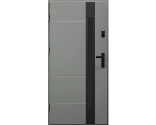 Vchodové dvere Onyx P55 antracit 80 Ľ otváranie dovnútra Sivé vchodové dvere s kľučkou a sklenenou vložkou