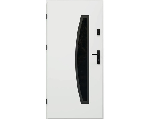 Vchodové dvere Spindel S68 biele 90 Ľ otváranie dovnútra Biele vchodové dvere so sklenenou vložkou