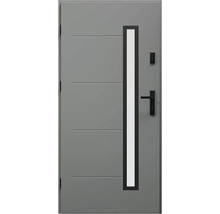 Sivé vchodové dvere s presklenou vložkou a kľučkou