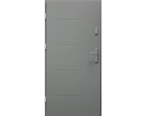 Vchodové dvere Topaz antracit 90 Ľ otváranie dovnútra Moderné vchodové dvere s vodorovnými líniami a nerezovým kovaním