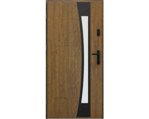Vchodové dvere Asteria S68 orech 90 Ľ otváranie dovnútra Vchodové dvere s bočným panelom a sklenenou vložkou