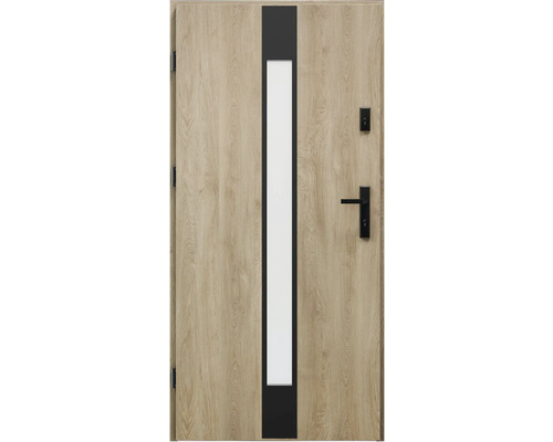 Drevené dvere so sklenenou vložkou a čiernym rámom