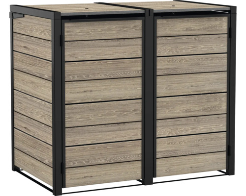 Dvojitý box na odpadkové koše z kovu a dreva