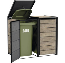Dvojitý box na odpadkové koše s dreveným obkladom a otvoreným odpadkovým košom s objemom 240 litrov
