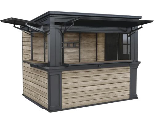 Drevený predajný stánok so sklopnými oknami