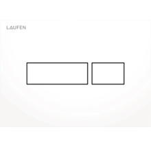 Logo Laufen a schematický nákres ovládacieho tlačidla WC