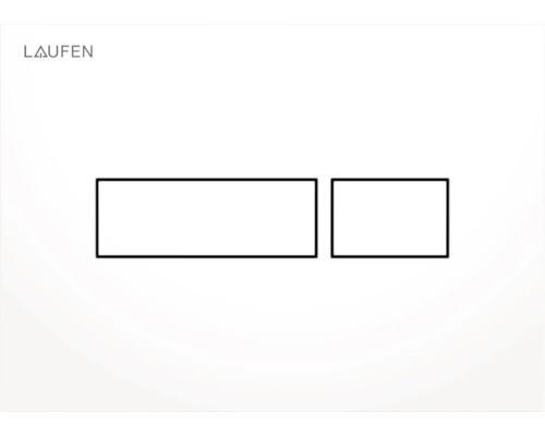 Logo Laufen a schematický nákres ovládacieho tlačidla WC
